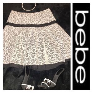 Bebe | Black & Ivory Lace Full Skirt